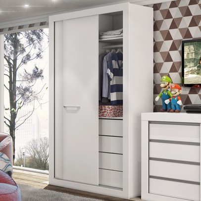 Guarda-Roupa Solteiro 2 Portas 4 Gavetas Branco 1440 - Percasa