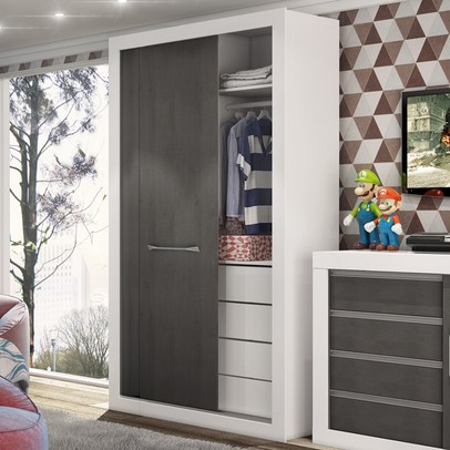 Guarda-Roupa Solteiro 2 Portas 4 Gavetas Carvalho 1440 - Percasa