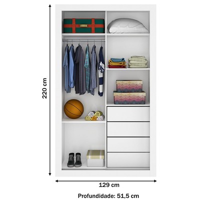 Guarda-Roupa Solteiro 2 Portas 4 Gavetas Carvalho 1440 - Percasa