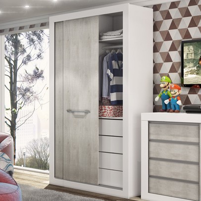 Guarda-Roupa Solteiro 2 Portas 4 Gavetas Fresno 1440 - Percasa