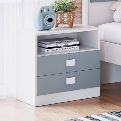 Mesa de Cabeceira 2 Gavetas Azul 8004 - Percasa