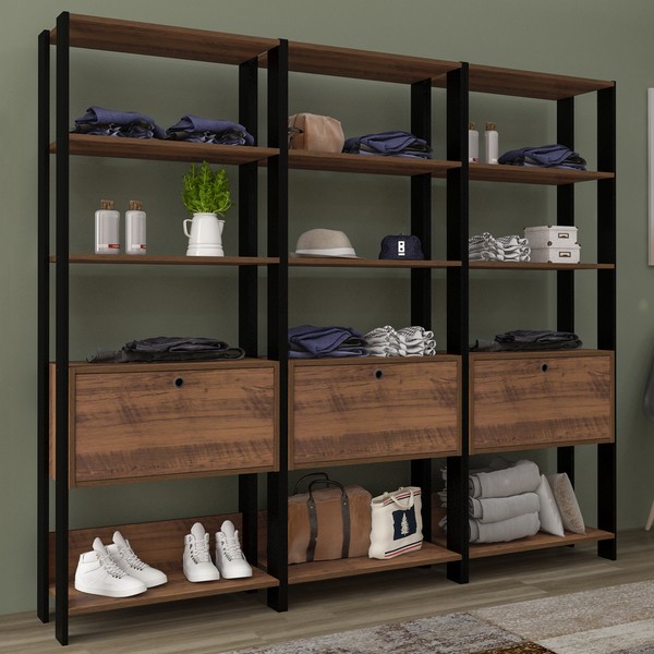 Closet Match 3 Portas 9 Prateleiras Pinho/Preto - Artely