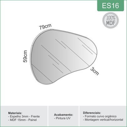 Espelho Decorativo Orgânico 80cm 100% Mdf Preto Fosco Es16 - Dalla Costa