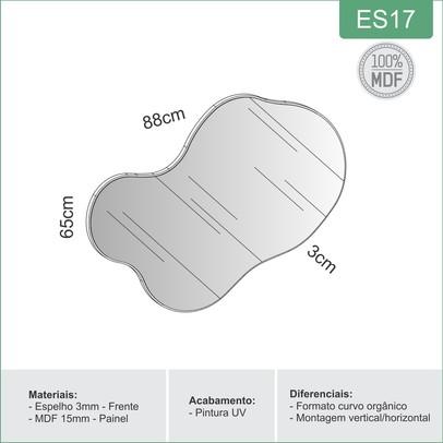 Espelho Decorativo Orgânico 89cm 100% Mdf Preto Fosco Es17 - Dalla Costa