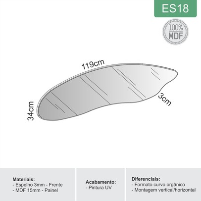 Espelho Decorativo Orgânico 120cm 100% Mdf Preto Fosco Es18 - Dalla Costa