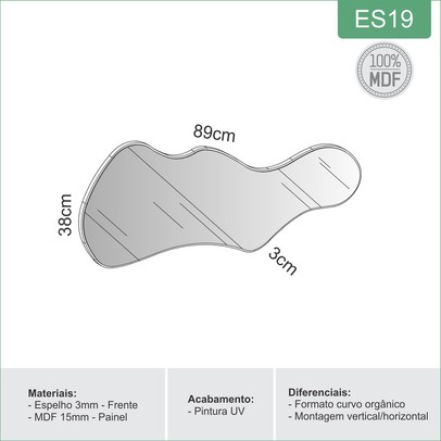 Espelho Decorativo Orgânico 90cm 100% Mdf Preto Fosco Es19 - Dalla Costa