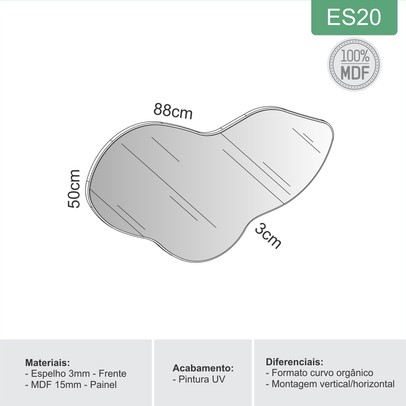 Espelho Decorativo Orgânico 90cm 100% Mdf Preto Fosco Es20 - Dalla Costa