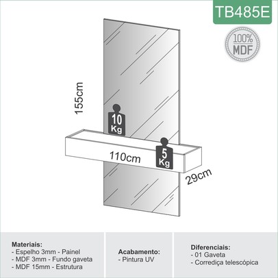 Aparador 1 Gaveta 100% Mdf Freijo/Off White Tb485e - Dalla Costa