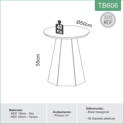 Mesa de Canto 50cm 100% Mdf Off White/Freijo Tb606 - Dalla Costa