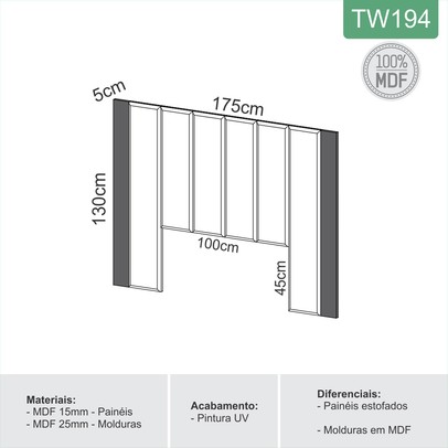 Cabeceira Casal Estofada 100% Mdf Freijo/Liso Tw194 - Dalla Costa