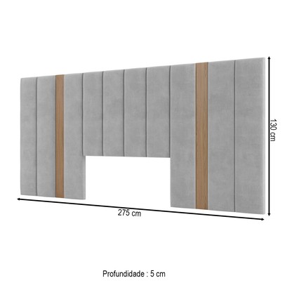 Cabeceira Casal Estofada 100% Mdf Freijó/Linho Cinza Claro Tw195 - Dalla Costa