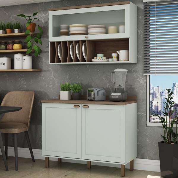 Cozinha Compacta Iluminata 3 Portas 100% Mdf Verde Mint - Genialflex