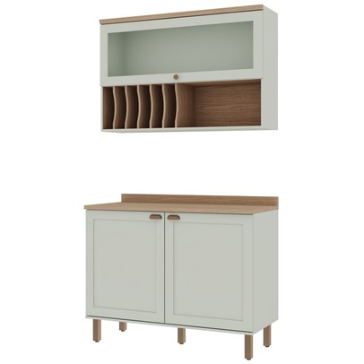 Cozinha Compacta Iluminata 3 Portas 100% Mdf Verde Mint - Genialflex