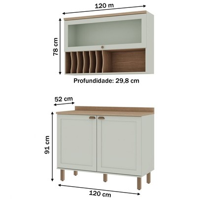 Cozinha Compacta Iluminata 3 Portas 100% Mdf Verde Mint - Genialflex