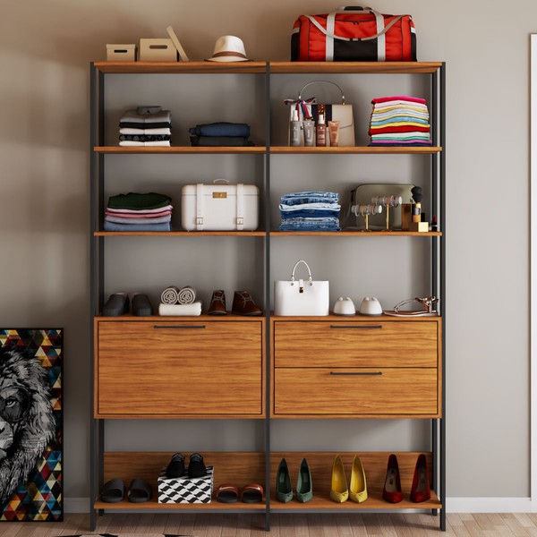 Closet 1 Porta 2 Gavetas 100% Mdf Maitê Marrom/Preto Fosco - Pnr Móveis