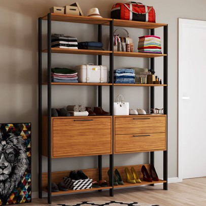 Closet 1 Porta 2 Gavetas 100% Mdf Maitê Marrom/Preto Fosco - Pnr Móveis