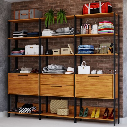 Closet 2 Portas 2 Gavetas 100% Mdf Aurora Marrom/Preto Fosco - Pnr Móveis