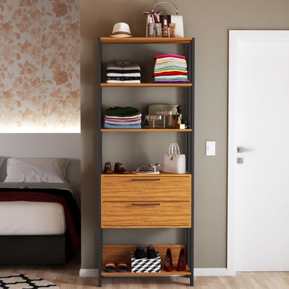 Closet 2 Gavetas 100% Mdf Barcelona Marrom/Preto Fosco - Pnr Móveis