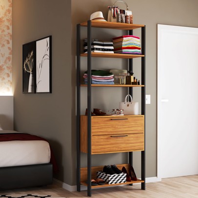 Closet 2 Gavetas 100% Mdf Barcelona Marrom/Preto Fosco - Pnr Móveis