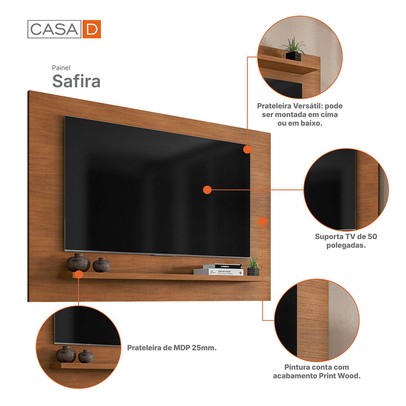 Painel para TV Até 60 Polegadas Safira 1 Prateleira Cedro- Casa D
