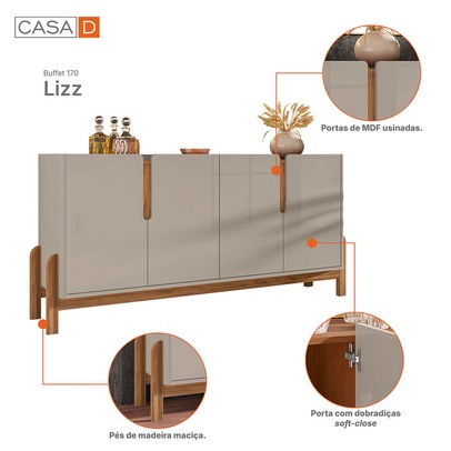 Balcão Buffet Lizz 4 Portas Off White/Cedro 050518 - Casa D