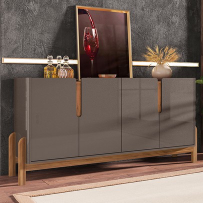Balcão Buffet Lizz 4 Portas Cinza Perola/Cedro 050518 - Casa D