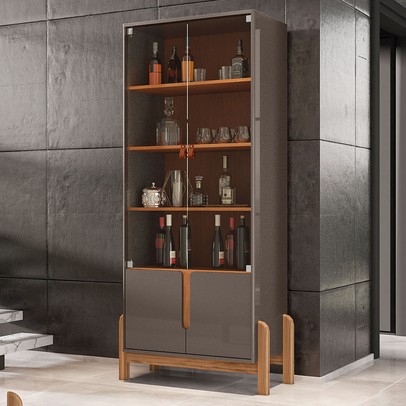 Cristaleira Lizz 2 Portas 3 Prateleiras Perola/Cedro - Casa D