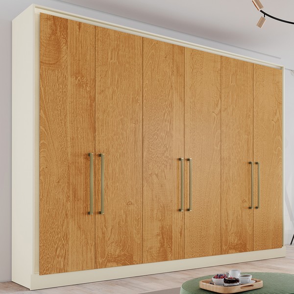 Guarda-Roupa Casal Argos 6 Portas 6 Gavetas 100% Mdf Off White/Peroba - Mademarques