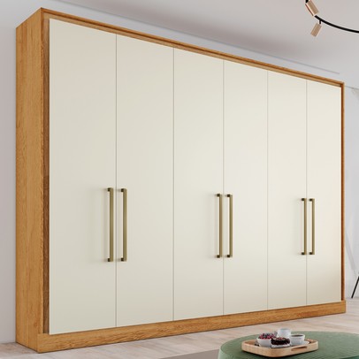 Guarda-Roupa Casal Argos 6 Portas 6 Gavetas 100% Mdf Peroba/Off White - Mademarques