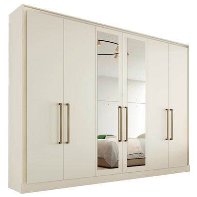 Guarda-Roupa Casal Argos 6 Portas 6 Gavetas Espelhado 100% Mdf Off White - Mademarques