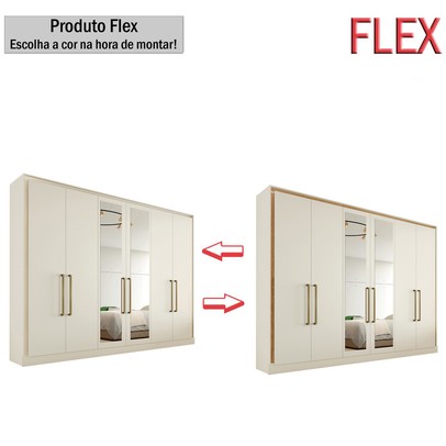 Guarda-Roupa Casal Argos 6 Portas 6 Gavetas Espelhado 100% Mdf Off White - Mademarques