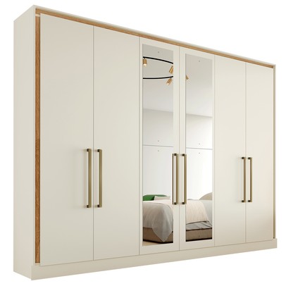 Guarda-Roupa Casal Argos 6 Portas 6 Gavetas Espelhado 100% Mdf Off White - Mademarques