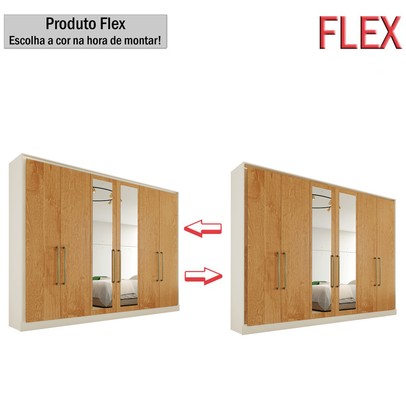 Guarda-Roupa Casal Argos 6 Portas 6 Gavetas Espelhado 100% Mdf Off White/Peroba - Mademarques