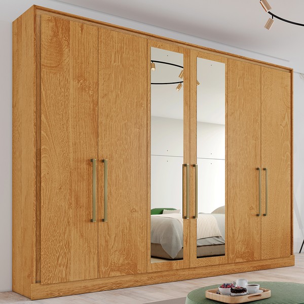 Guarda-Roupa Casal Argos 6 Portas 6 Gavetas Espelhado 100% Mdf Peroba - Mademarques