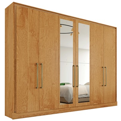 Guarda-Roupa Casal Argos 6 Portas 6 Gavetas Espelhado 100% Mdf Peroba - Mademarques