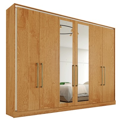Guarda-Roupa Casal Argos 6 Portas 6 Gavetas Espelhado 100% Mdf Peroba - Mademarques