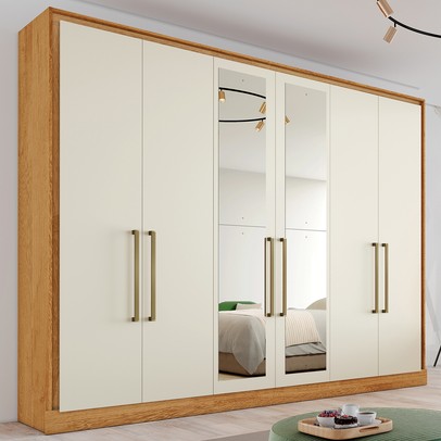 Guarda-Roupa Casal Argos 6 Portas 6 Gavetas Espelhado 100% Mdf Peroba/Off White - Mademarques