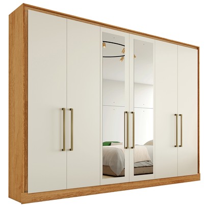 Guarda-Roupa Casal Argos 6 Portas 6 Gavetas Espelhado 100% Mdf Peroba/Off White - Mademarques
