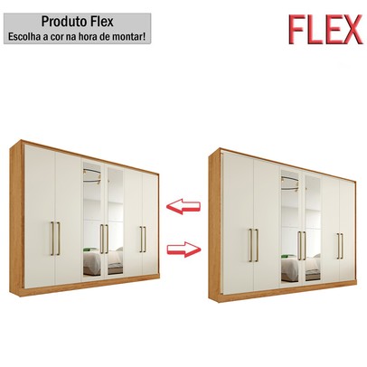 Guarda-Roupa Casal Argos 6 Portas 6 Gavetas Espelhado 100% Mdf Peroba/Off White - Mademarques