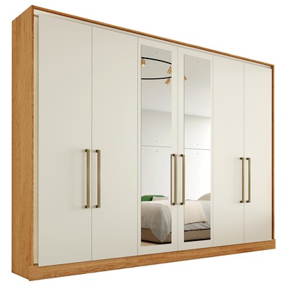 Guarda-Roupa Casal Argos 6 Portas 6 Gavetas Espelhado 100% Mdf Peroba/Off White - Mademarques