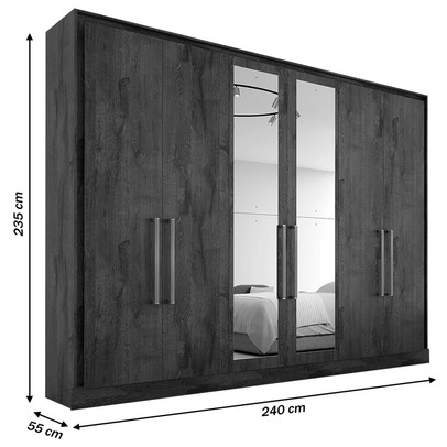 Guarda-Roupa Casal Argos 6 Portas 6 Gavetas Espelhado 100% Mdf Peroba/Off White - Mademarques
