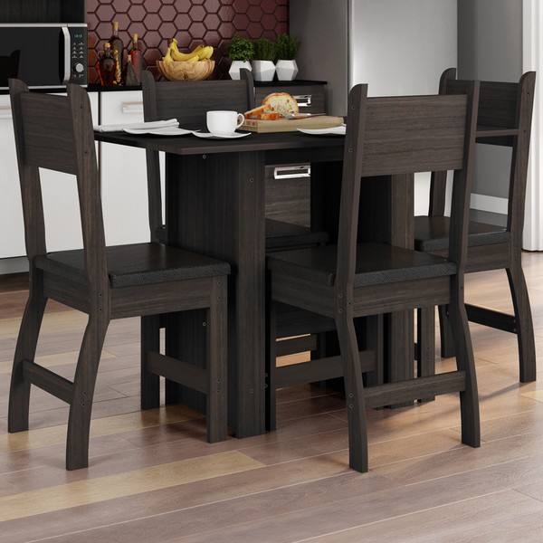 Mesa de Jantar 4 Lugares Milano Amêndoa/Preto - Poliman Móveis