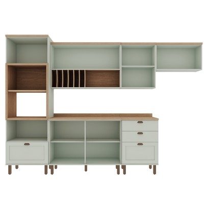 Cozinha Completa Iluminata 7 Portas 4 Gavetas Verde Mint - Genialflex