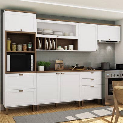 Cozinha Completa Iluminata 7 Portas 4 Gavetas Branco/ébano - Genialflex