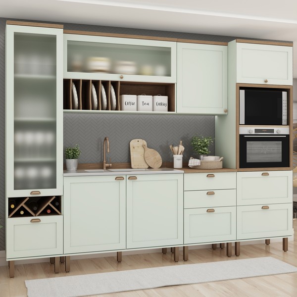 Cozinha Completa Iluminata 7 Portas 5 Gavetas Mint/ébano - Genialflex