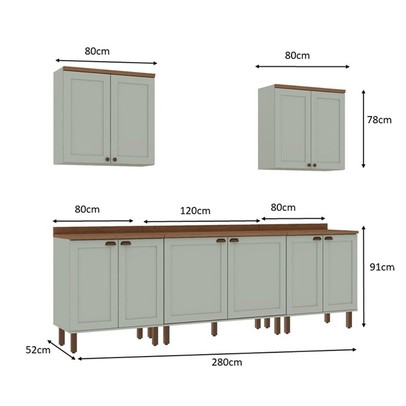 Cozinha Completa Iluminata 9 Portas 1 Gaveta Mint/ébano - Genialflex