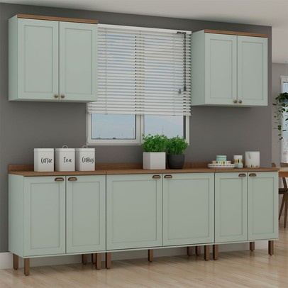 Cozinha Completa Iluminata 9 Portas 1 Gaveta Mint/ébano - Genialflex