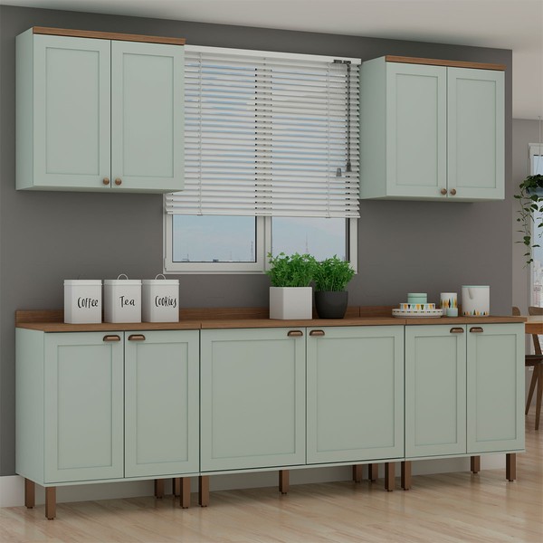 Cozinha Completa Iluminata 9 Portas 1 Gaveta Mint/ébano - Genialflex