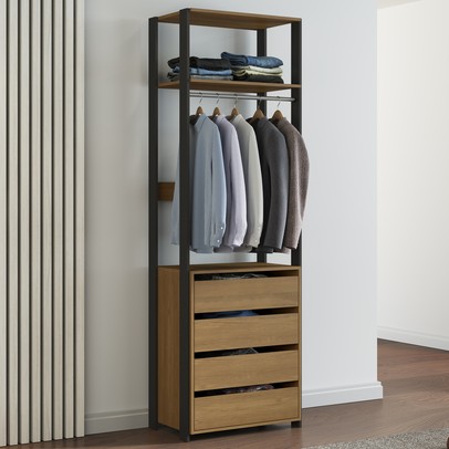 Closet 4 Gavetas 1 Prateleira Carvalho Dakar/Cinza Vulcano 6105 - Soluzione
