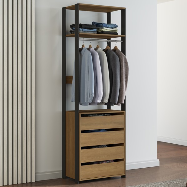 Closet 4 Gavetas 1 Prateleira Carvalho Dakar/Cinza Vulcano 6105 - Soluzione